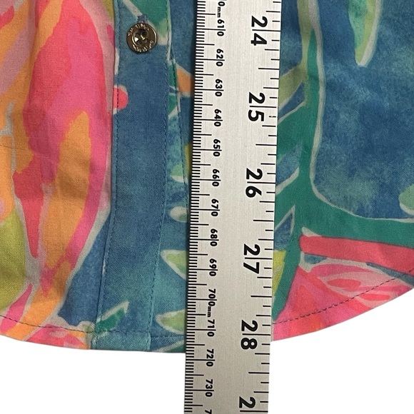 Lilly Pulitzer Sleeveless Floral and Flamingo Print Shell in Blue and Pink - Picture 6 of 9